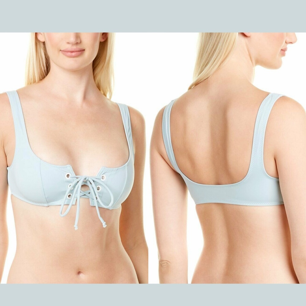 NWT‎ $80 Solid & Striped Isabella Lace Up Bikini Top in Sky Blue [SZ Large ]